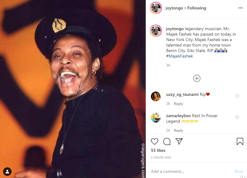 Legendary singer, Majek Fashek is dead 