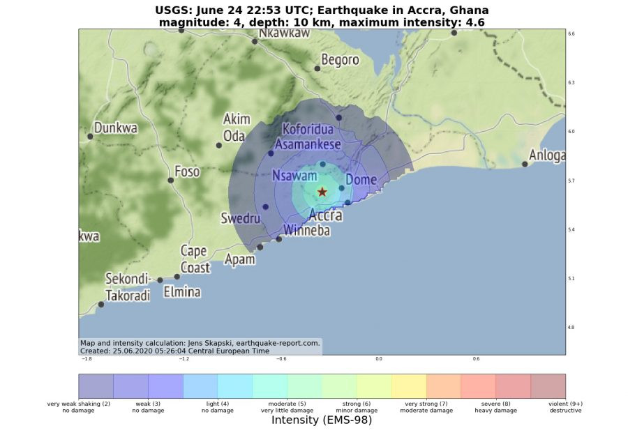 Earthquake with moderate magnitude of 4.0 hits Accra, Ghana (Video)