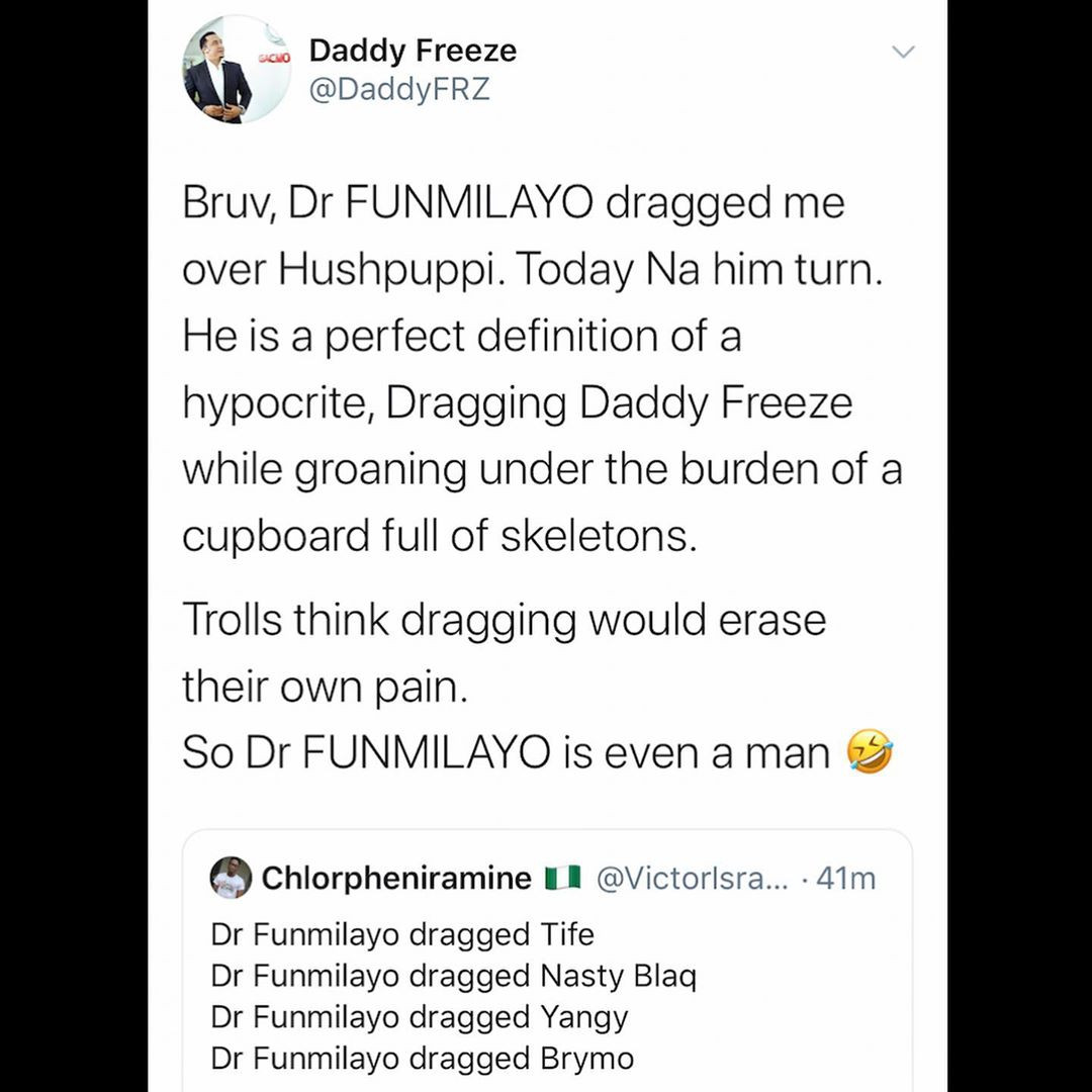 Daddy Freeze mocks popular Twitter influencer, Dr Olufunmilayo, who has been accused of sexual abuse
