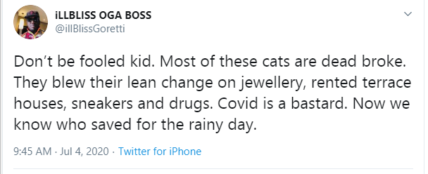 Most entertainers are broke, COVID-19 has shown who saved for the rainy day - Illbliss 