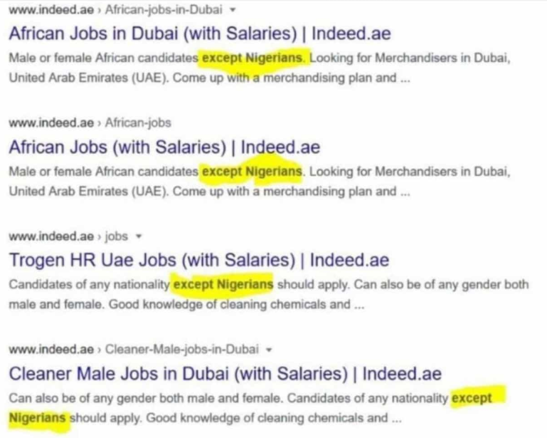 "Candidates of every nationality, except Nigerians, should apply" Mulitple Dubai companies begin rejecting Nigerian job applicants (photos)