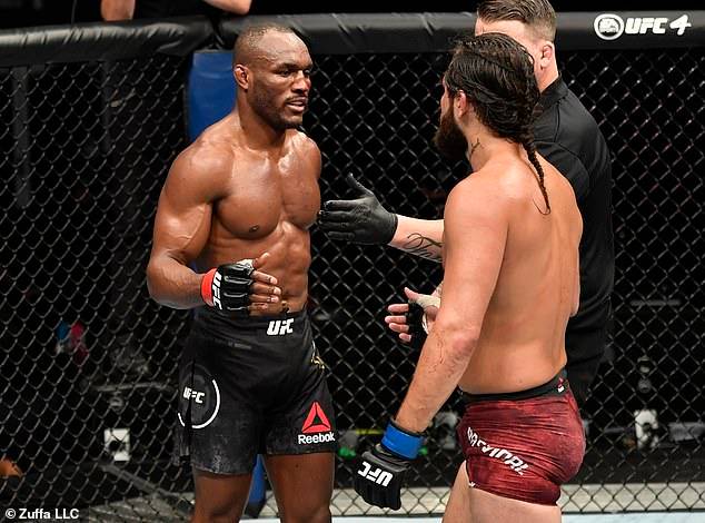 Nigerian UFC star, Kamaru Usman retains his Welterweight title by unanimous win after beating Jorge Masvidal (Photos)