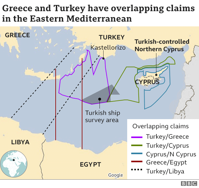 Map showing competing claims in Eastern Mediterranean