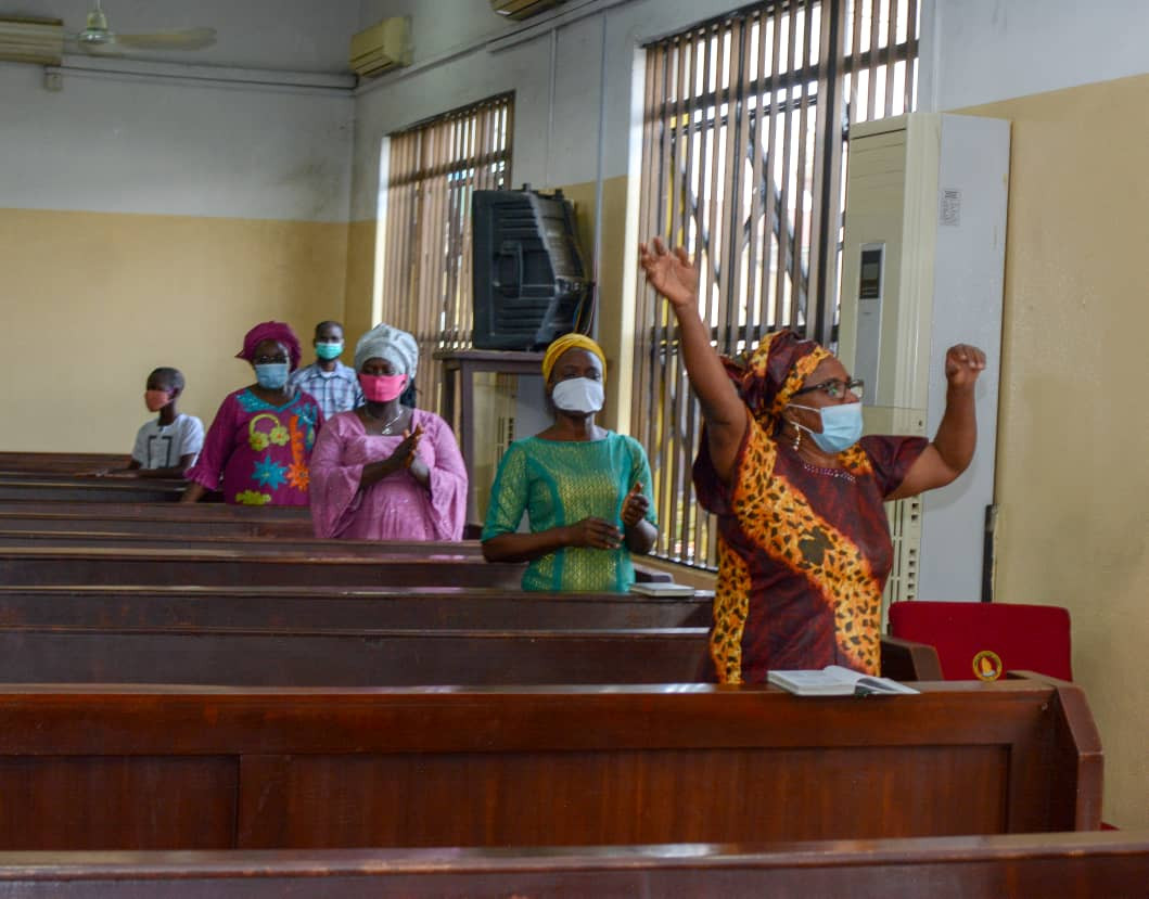 Christians adorn facemask and observe social distancing as churches in Lagos reopen for service (photos)