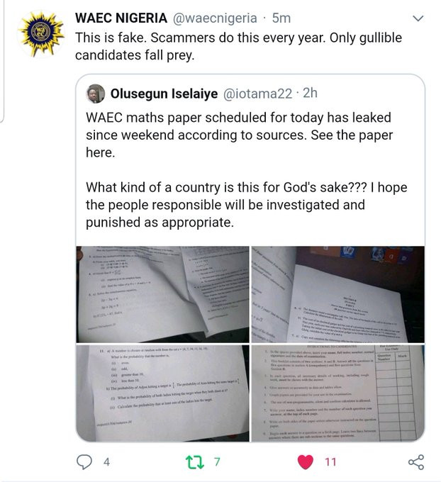 Maths paper did not leak - WAEC 