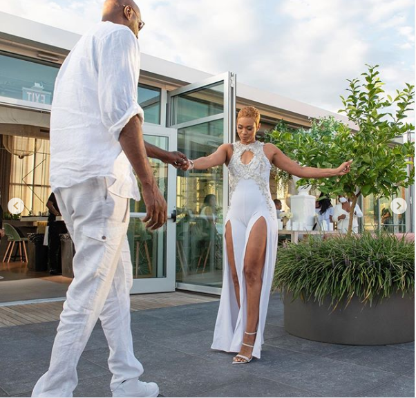 Lamar Odom and his fiancee Sabrina Parr share lovely photos from their all-white engagement party