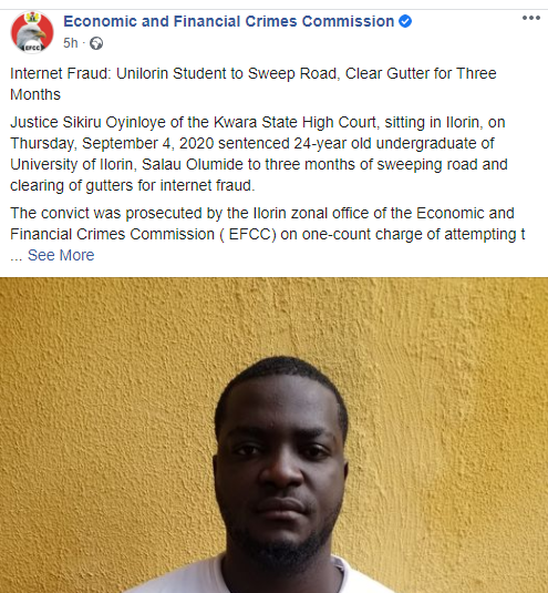 Internet fraud: UNILORIN student to sweep road and clear gutter for three months