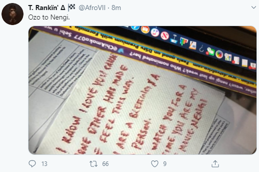 See the three love notes Ozo wrote to Nengi that has Nigerians talking