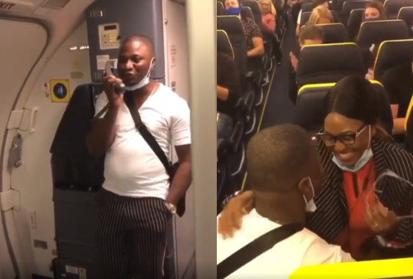 Nigerian man proposes to girlfriend onboard an international flight (video)