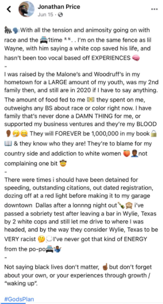 Black man is killed by a White cop months after he shared a post defending White cops and condemning Black Lives Matter protesters