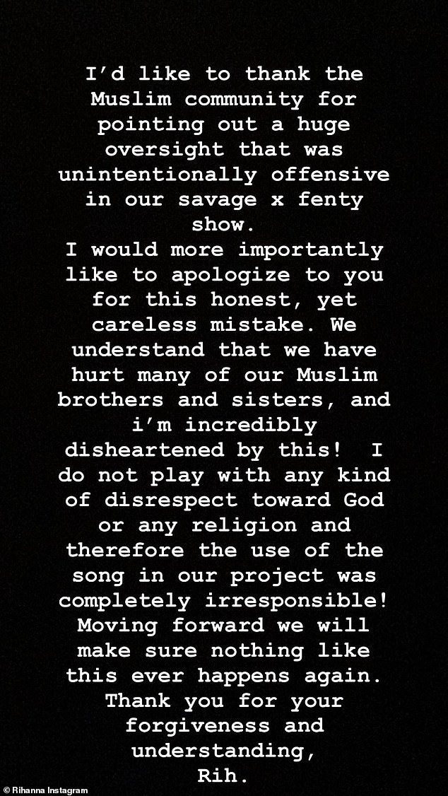 Rihanna apologizes to the 