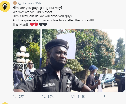 Police officer praised for helping and defending #EndSARS protesters