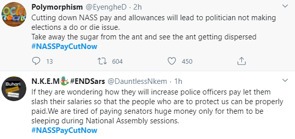 #NASSPayCutNow trends as Nigerians demand a slash in lawmakers salaries