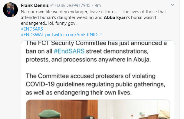 Nigerians blast FCTA for banning #EndSARS protests in Abuja 