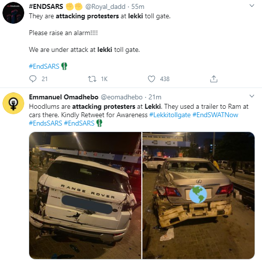 Cars destroyed as #EndSARS protesters were allegedly attacked at Lekki toll gate