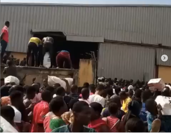Gunshots fired at warehouse in Maza-Maza area of Lagos State where hoodlums broke into and carted away COVID-19 palliatives; see photos of some of the items