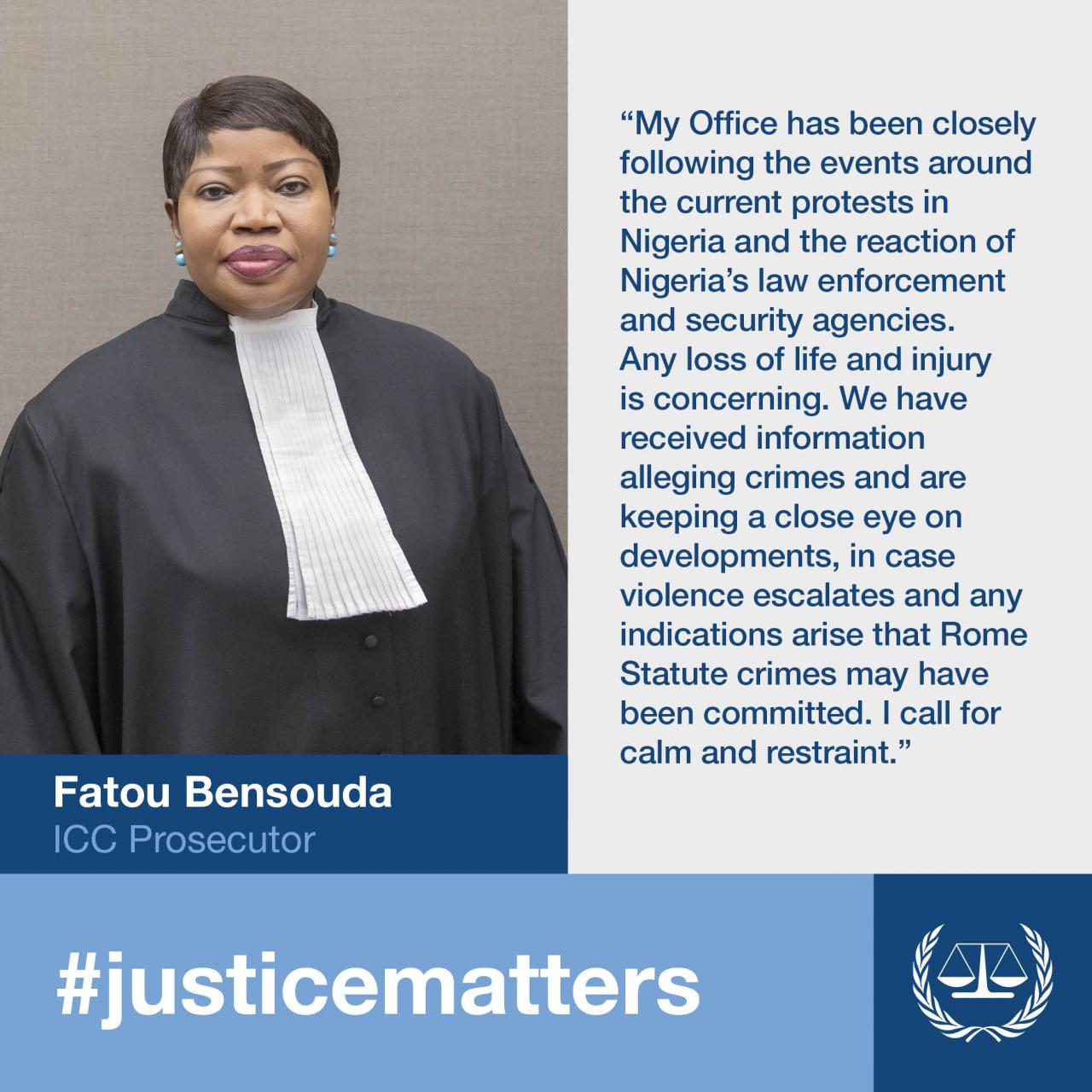 We have received information alleging crimes in Nigeria and are keeping a close eye - International Criminal Court (ICC) prosecutor speaks on #EndSARS crisis