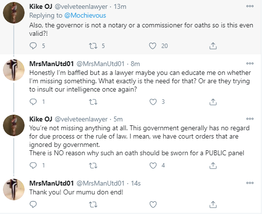 "We want an open panel" Nigerians say as youth representatives on the Lagos judicial panel of enquiry on police brutality are asked to sign oath of secrecy 