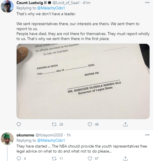 "We want an open panel" Nigerians say as youth representatives on the Lagos judicial panel of enquiry on police brutality are asked to sign oath of secrecy 