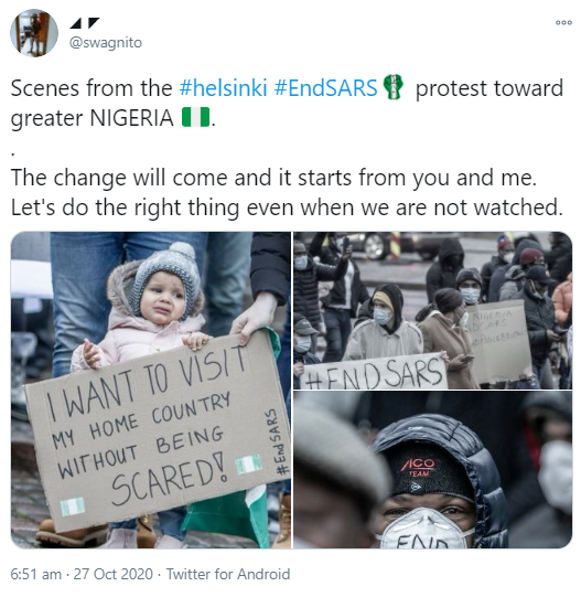 End SARS protest holds in Helsinki (photos)