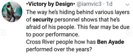 Cross River State Governor, Ben Ayade seen "behind layers of security" as he addresses his people following days of vandalism (video)