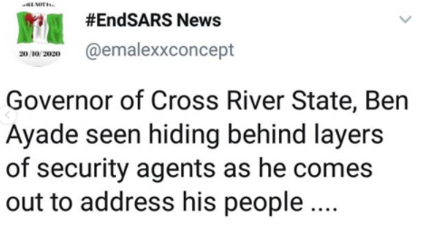 Cross River State Governor, Ben Ayade seen "behind layers of security" as he addresses his people following days of vandalism (video)