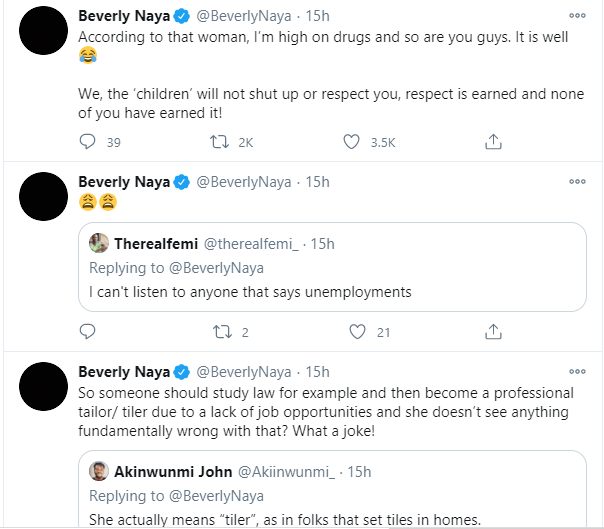We the ?children? will not shut up or respect you, respect is earned and none of you have earned it - Actress Beverly Naya slams Lagos lawmaker, Moji Alli-Macaulay 