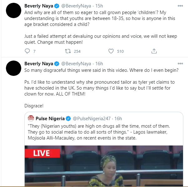 We the ?children? will not shut up or respect you, respect is earned and none of you have earned it - Actress Beverly Naya slams Lagos lawmaker, Moji Alli-Macaulay 