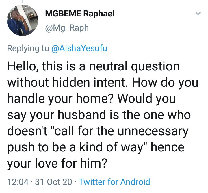 My husband is the most practicing feminist - Aisha Yesufu responds to Twitter user who asked how she handles her home