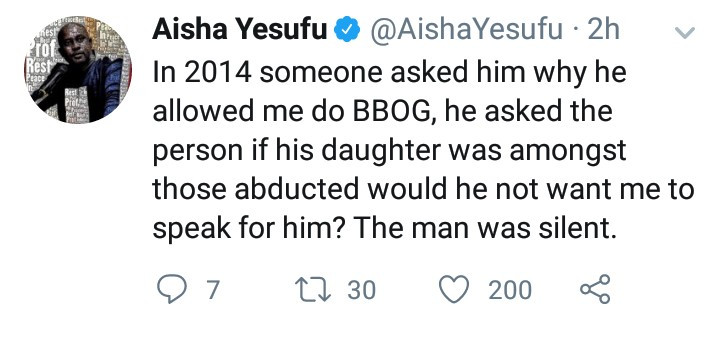 My husband is the most practicing feminist - Aisha Yesufu responds to Twitter user who asked how she handles her home