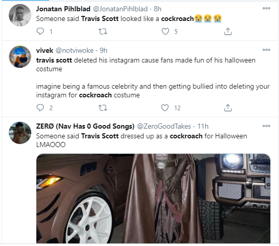 Travis Scott deactivates his Instagram after fans compared him to a "cockroach" over his Batman costume for Halloween