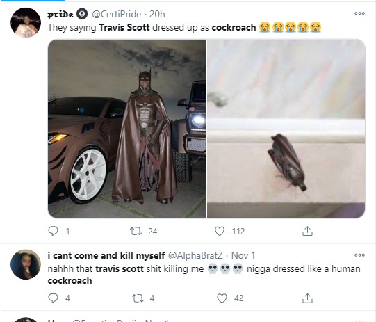 Travis Scott deactivates his Instagram after fans compared him to a "cockroach" over his Batman costume for Halloween