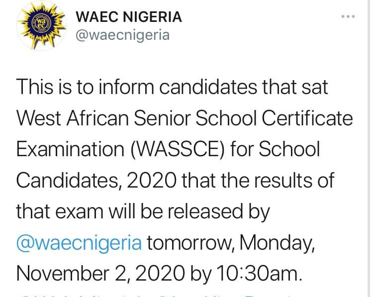 WAEC to release 2020 SSCE result today 