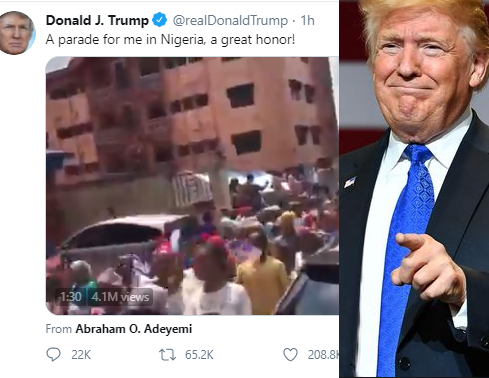 Donald Trump reacts as Nigerians hold rally in his support (video)
