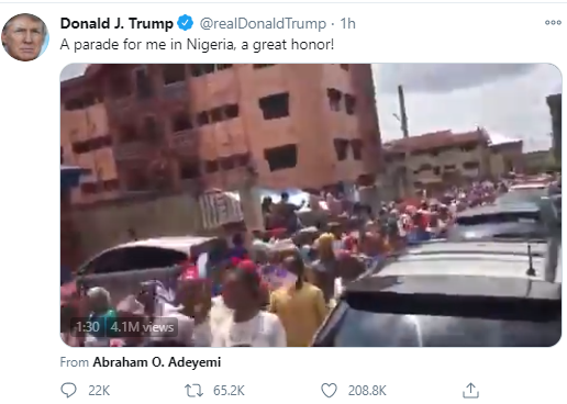 Donald Trump reacts as Nigerians hold rally in his support (video)
