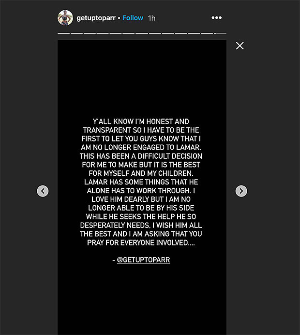  Sabrina Parr calls off engagement to?Lamar Odom; claims the NBA star "needs help"