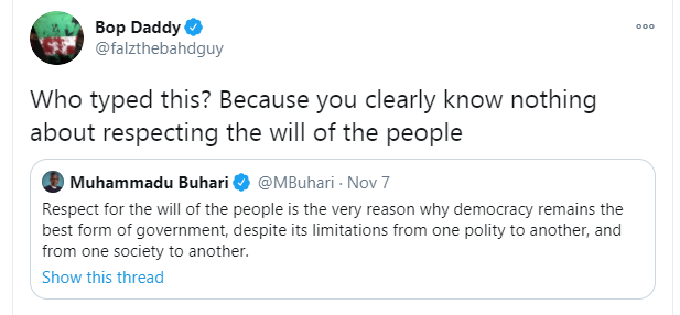 You clearly know nothing about respecting the will of the people - Falz slams Buhari 