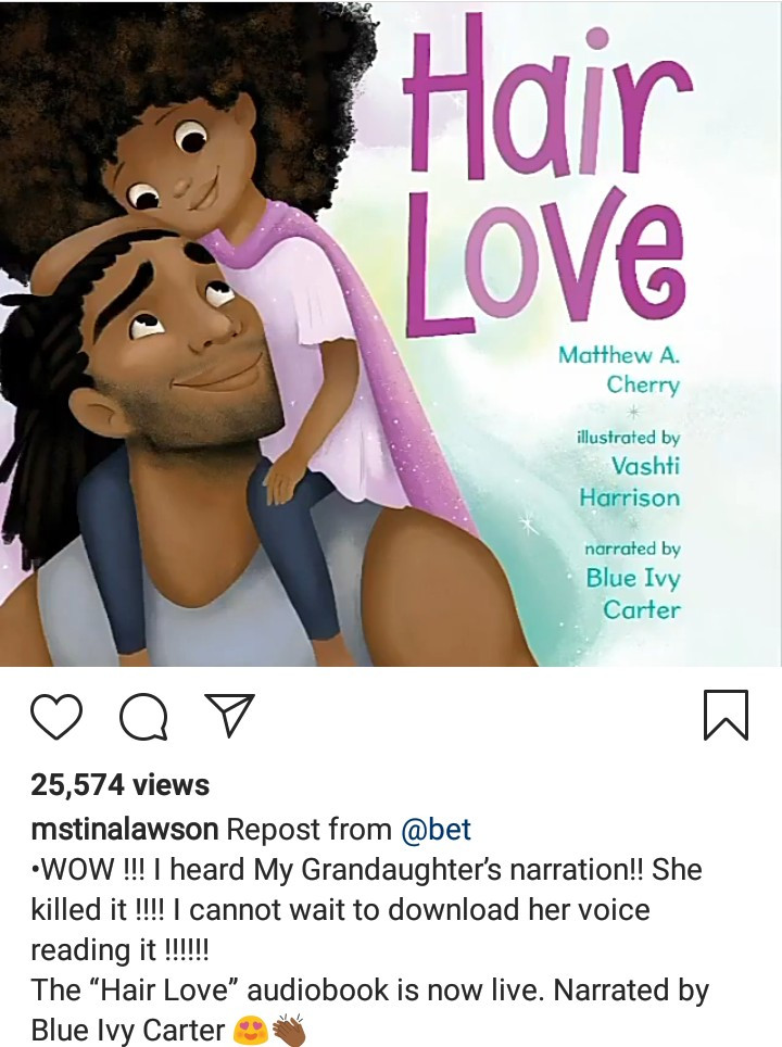 Blue Ivy Carter narrates Matthew Cherry?s ?Hair Love? audiobook and grandma Tina Lawson is beyond proud (video)