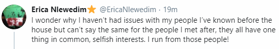 BBNajia star, Erica Nlewedim rants on Twitter