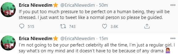 BBNajia star, Erica Nlewedim rants on Twitter