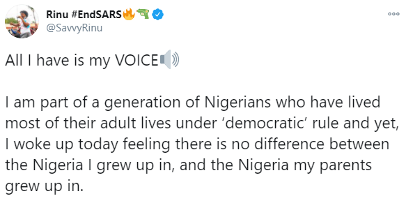 I am disappointed that this country will treat me this way - #EndSARS promoter, Rinu Oduala says after CBN froze her account