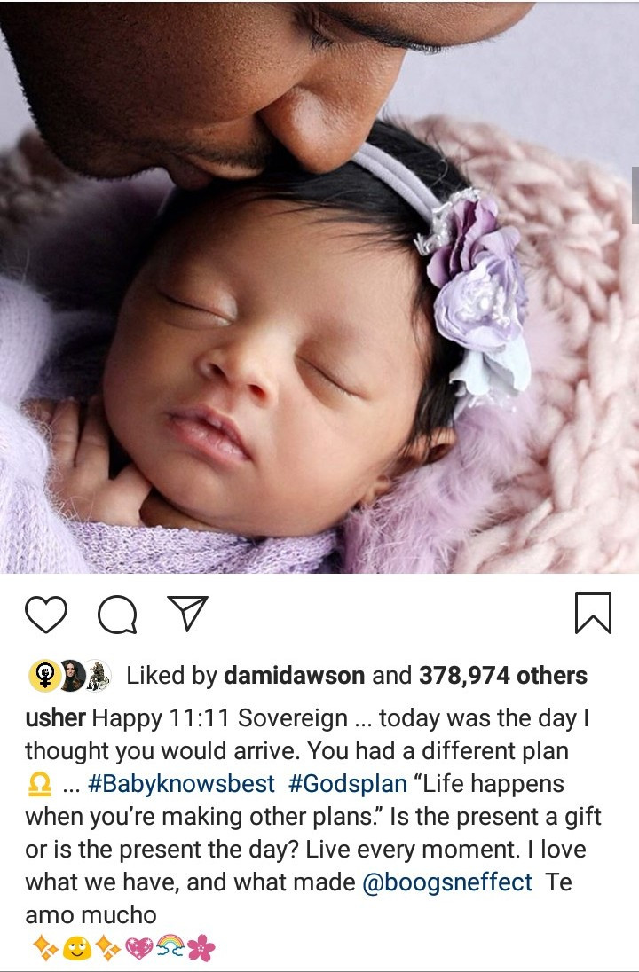 Usher shares first photo of his newborn daughter on what should have been her delivery date