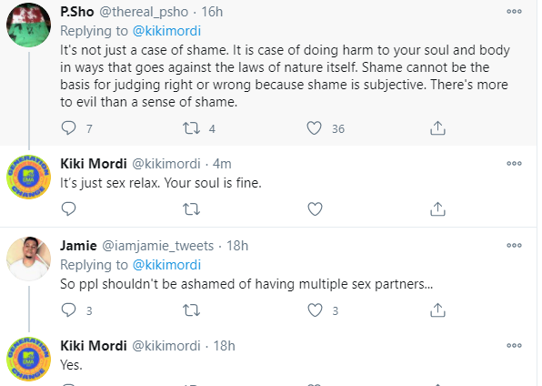  As long as you?re practicing safe sex, I don?t see why anyone, women especially, should feel ashamed of having multiple sex partners- journalist, Kiki Mordi says