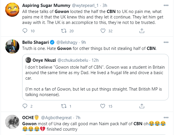 Nigerians reacts to Member of British parliament claiming that former Head of State, Yakubu Gowon left with half of Central Bank 