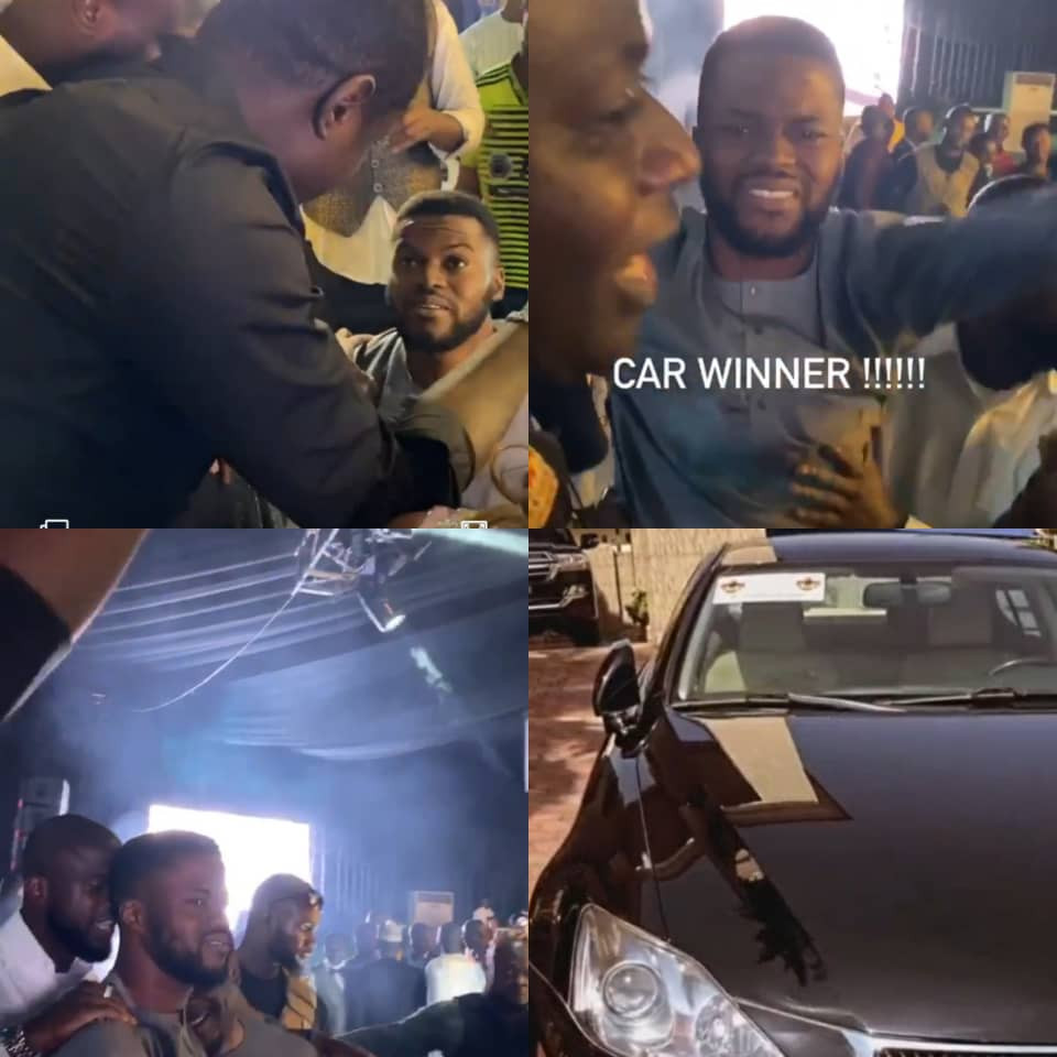 Wedding guest goes on his knees after winning Lexus car at luxury designer, Malivelihood