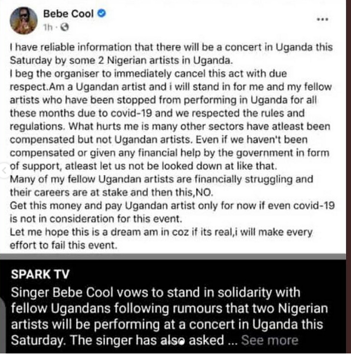 Singer Tems tells Ugandan singer Bebecool to avoid Nigeria for the rest of his life