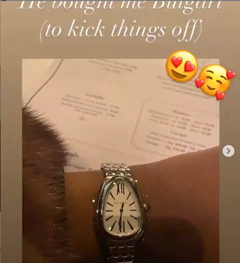 DJ Cuppy shows off the Bulgari wristwatch a man gifted her to 