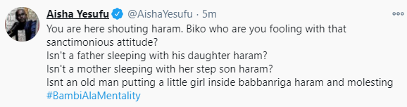 Aisha Yesufu drags Arewa youths for coming for her on Twitter, describes them as 
