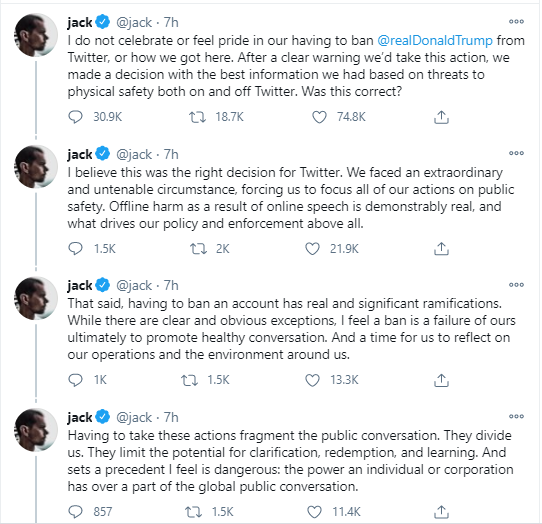 Twitter CEO Jack Dorsey says banning President Trump was a ?Right Decision? after US capitol riot