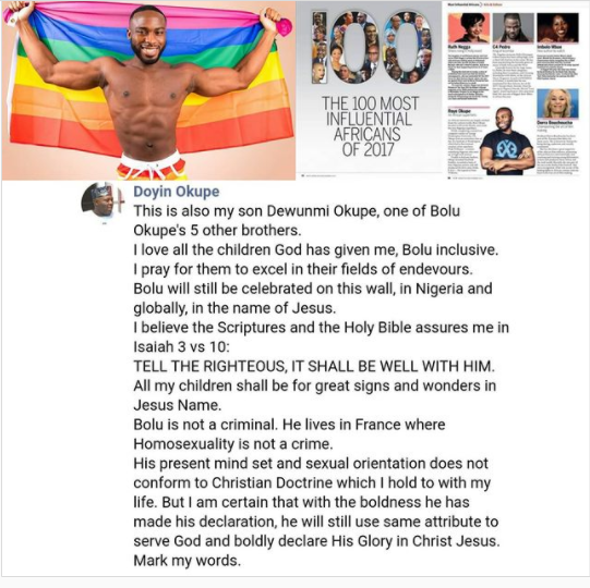 Bolu is not a criminal. He lives in France where Homosexuality is not a crime - Doyin Okupe speaks about his son